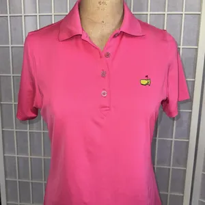 Magnolia Lane Tech Masters‎ Solid Pink Preppy Designer Athletic Polo Golf Shirt thumbnail 2