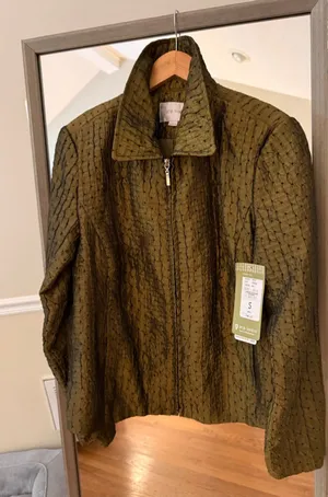Women's Erin London Olive & Black Textured Zip-Up Jacket Size S thumbnail 1