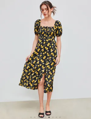 Cider LEMON SPLIT KNOTTED SHIRRED MIDI DRESS thumbnail 6