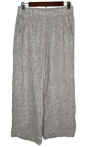 Tahari 100% Linen Wide Leg Crop Pants Small Gauzy Textured Pull On Pockets‎ Gray thumbnail 1