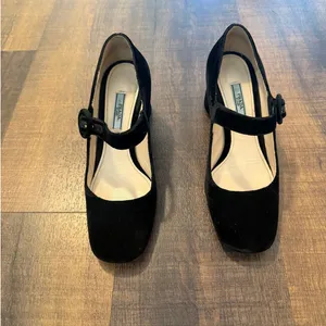 Prada Black Velvet Mary Jane Block Heel Pumps Size 37.5/ 7.5 thumbnail 11