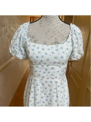 Altar’d State “Shianna” White Blue Ditsy Floral Puff Sleeve Mini Dress Size M thumbnail 12