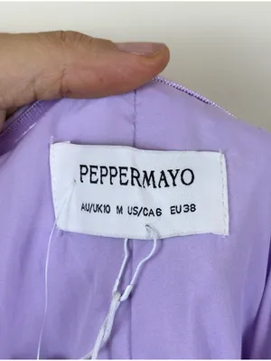 Peppermayo Viviana Mini Dress Lavender Floral Ruched Strapless Ruffle US 6 thumbnail 10