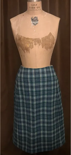 Vintage wool plaid pencil skirt thumbnail 1