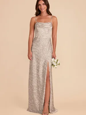 Birdy Grey Mia Dress Matte Satin Almond Dreamy Floral Maxi M White Pearl Gray thumbnail 2