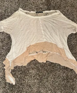 Women’s Two-Tone White and Beige Layered Short-Sleeve Top thumbnail 1