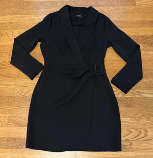 NWT chawl Lapel Faux Wrap Dress in black size M thumbnail 2