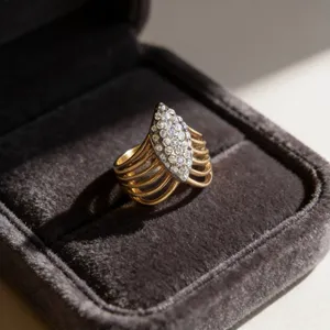 Gold Toned Crystal 'V' Chevron Ring Size 8 thumbnail 2