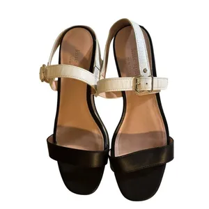 Kate Spade New‎ York Wedge Sandals Black White 9 Womens Platform Striped Heels thumbnail 4