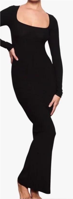 Skims Black Soft Lounge Ribbed Knit Long Sleeve Maxi Dress thumbnail 1