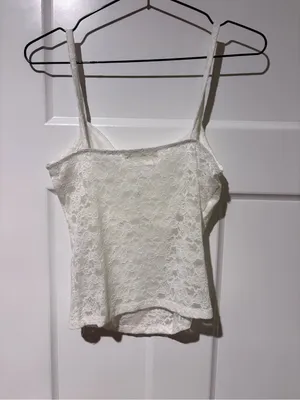 Lace V-Neck Camisole Tank Top - White thumbnail 4