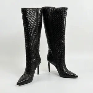 INC International Concepts Size-10M Black Woven High Stiletto Boots Pointed Toe thumbnail 7
