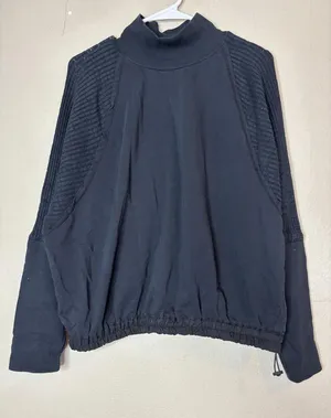 Free People Movement Black Ribbed Mock Neck Long Sleeve Pullover Sweatshirt thumbnail 1