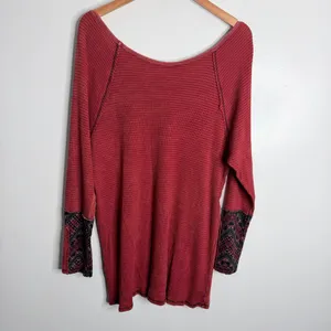 Soft Surroundings Tao Tunic XL Faded Thermal Accent‎ Cuffs Top Rust Red Boho thumbnail 2