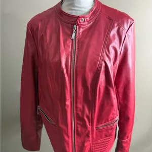 NWT C & A Red Leather Zip thumbnail 2
