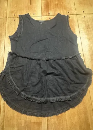 Coco + Carmen Womens Black Linen Blend Fringe Trim Peplum Sleeveless Top Size SM thumbnail 1