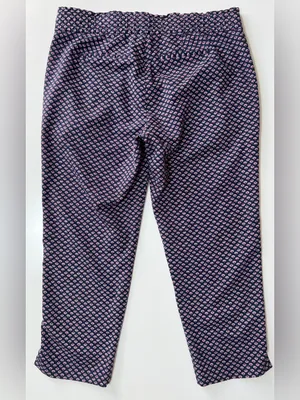Gap Cropped Paperbag Waist Pants Navy Print Tie Waist Size 8 Capri thumbnail 3