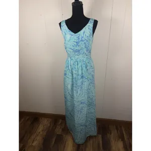 Vineyard Vines Capri Blue Floral Sleeveless‎ V-Neck Maxi Dress 0 thumbnail 3