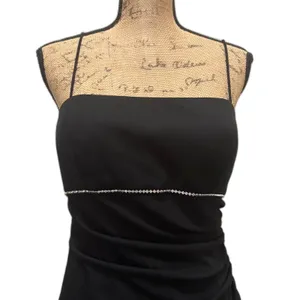 Betsy & Adam Vintage Y2K Black Ruched Rhinestone Midi Homecoming Dress Modern 6‎ thumbnail 2
