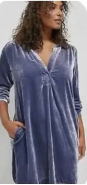 Anthropologie Melody Velvet‎ Tunic Dress Long Sleeve Pockets Size XS Slate Blue thumbnail 1