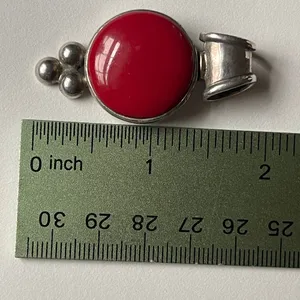 Vintage 925 Silver Red Coral Pendant signed necklace menswear womenswear thumbnail 8