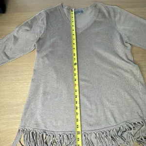 Joseph A. Fringe Knit Sweater Sz L Tan Taupe Boho Festival Indie Cottage thumbnail 7