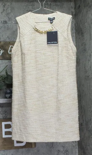 Halston Womens Tweed Chain-Trim Shift Dress HD4JMB8T Oatmeal Brown 14 thumbnail 1