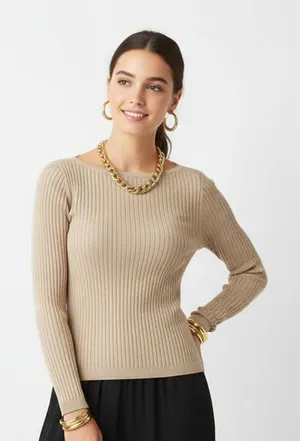 Boden Tan Ribbed Knit Long Sleeve Vintage Sweater Top S thumbnail 1