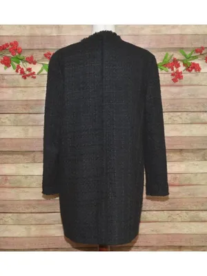 Zara Woman Black Tweed Boucle Long Jacket Coat Size L Gold Statement Buttons thumbnail 9