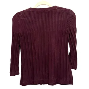 Eddie Bauer Burgundy Ribbed Cardigan XS Cotton Button‎ Front Sweater Y2K thumbnail 2