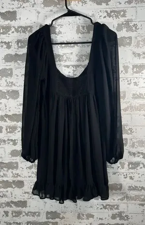 Abercrombie & Fitch | women square neck black flowy dress with long sleeves thumbnail 1