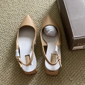 NEW Franco Sarto Racer Pumps Short Heels Sling backs Nude Size 8 NIB thumbnail 11