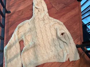 Non Signe Crème Chunky Cable-Knit Hoodie Size Medium thumbnail 7