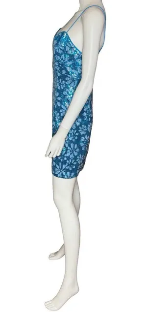 GUESS Women's Sequin Embellished Sleeveless Bodycon Dress Winter Blue Multi Sz 6 thumbnail 4