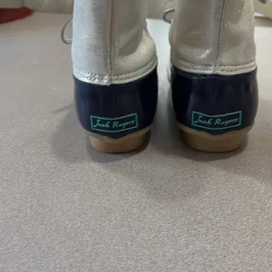 Jack Rogers Chloe Duck Lace Up Boots Blue Gold Silver Women's Size 9 thumbnail 3