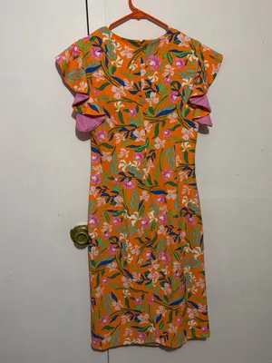 Shelby & Palmer Orange Floral Ruffle Mini Dress thumbnail 3