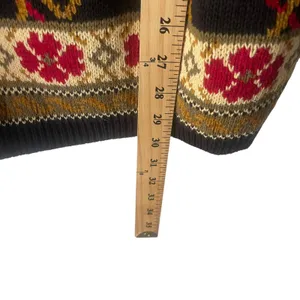 Lands' End Women's Medium Chunky Knit Black‎ Geometric Pattern Crew Neck Sweater thumbnail 8