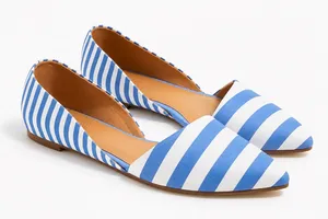 J.Crew Zoe D’Orsay Flats Blue White Stripe Pointed Toe Nautical Preppy Size 6 thumbnail 1