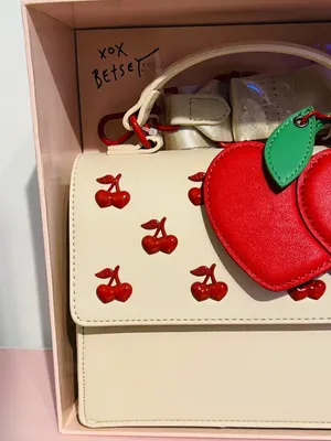 🍒👜BETSEY JOHNSON Cherry Top Handle Crossbody with Cherry Charm Chalk (Cream) Red thumbnail 10