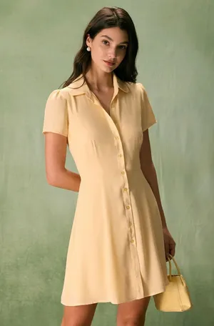 Rihoas Yellow Button Down Shirt Mini Dress thumbnail 1