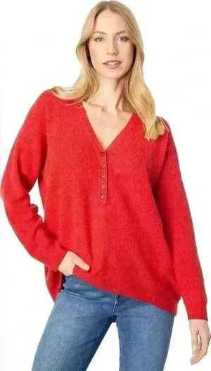 Madewell Kyle Waffle Henley Red XS Holiday Versatile Comfortable Basic thumbnail 1