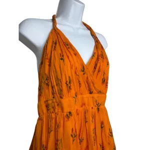 Anthropologie Guapa Pamela Orange Floral Midi Halter Dress Sz. 8 thumbnail 3