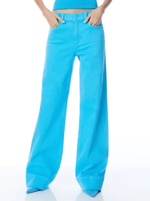 Alice + Olivia Sofia High Rise Boyfriend Jeans in Ocean Floor Blue, Size 25, NWT thumbnail 3
