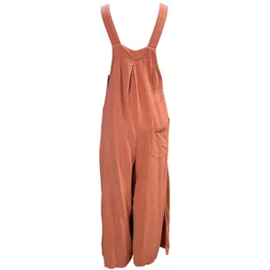 Anrabess S Linen Wide Leg Jumpsuit Rust Orange Boho Summer Overalls Vacationwear thumbnail 6