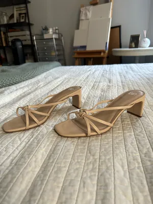 bp Nude Beige Knotted Strappy Square-Toe Heels thumbnail 2