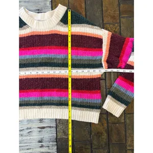 American Eagle Multi Color Striped Crop Sweater Women’s Small Boho Casual Chunky thumbnail 2