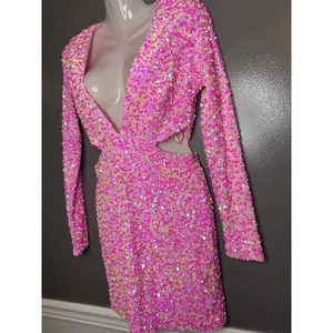 Petal + Pup Dress Womens Medium Pink Sequin Cutout V Neck Bodycon Mini Party thumbnail 4