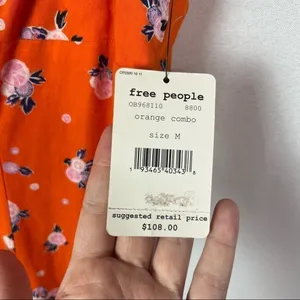 Free People Like a Lady Orange Floral Ruffle‎ Hem Mini Dress M thumbnail 8