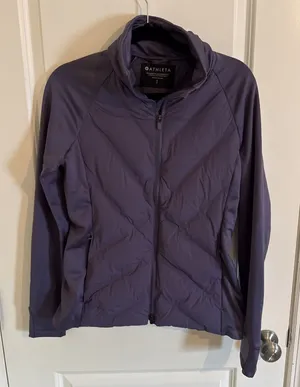 Athleta Inlet Jacket Purple Down Hybrid Zip Coat Size Small Missing Hood thumbnail 1