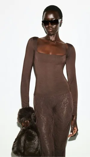 Skims Smooth Layers Square Neck Top in Espresso thumbnail 1